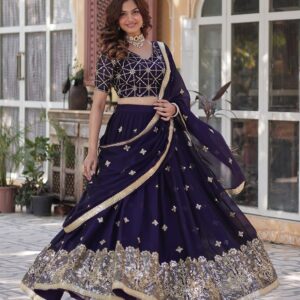 Dark Purple Color Rangoli Silk Embroidered Lehenga Choli