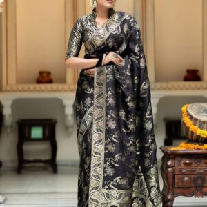Black Color Banarasi Jacquard Zari Weaving Saree
