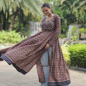 Black Color Cotton Printed Navratri Kurti